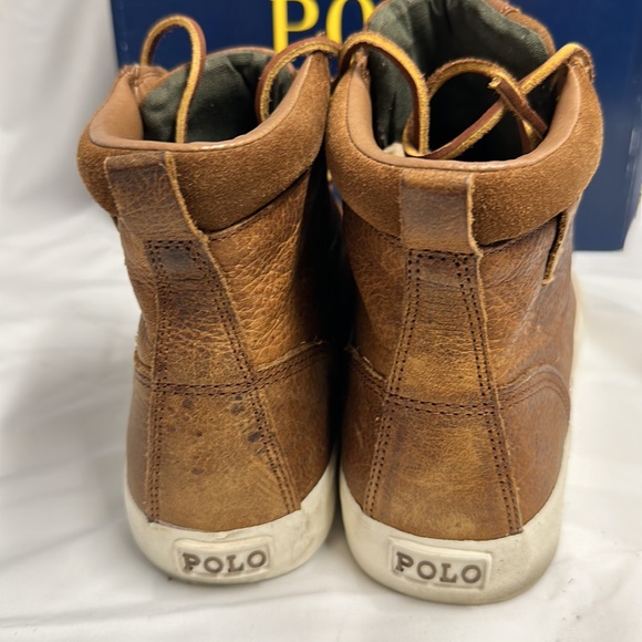 Polo Ralph Lauren Men’s TEDD High Top Leather Sneaker Brown Size 9.5 - Picture 4 of 7